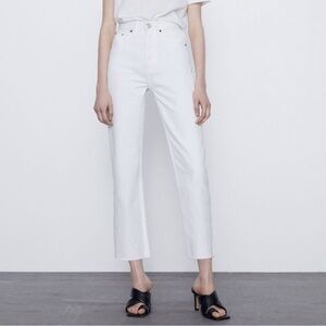 Zara white jeans with unfinished hem